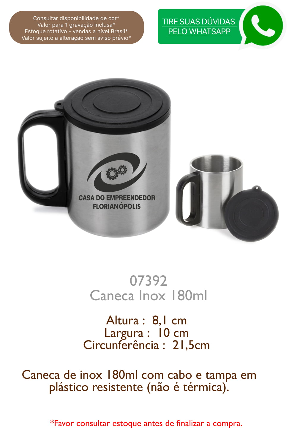 07392 Caneca Inox 180ml