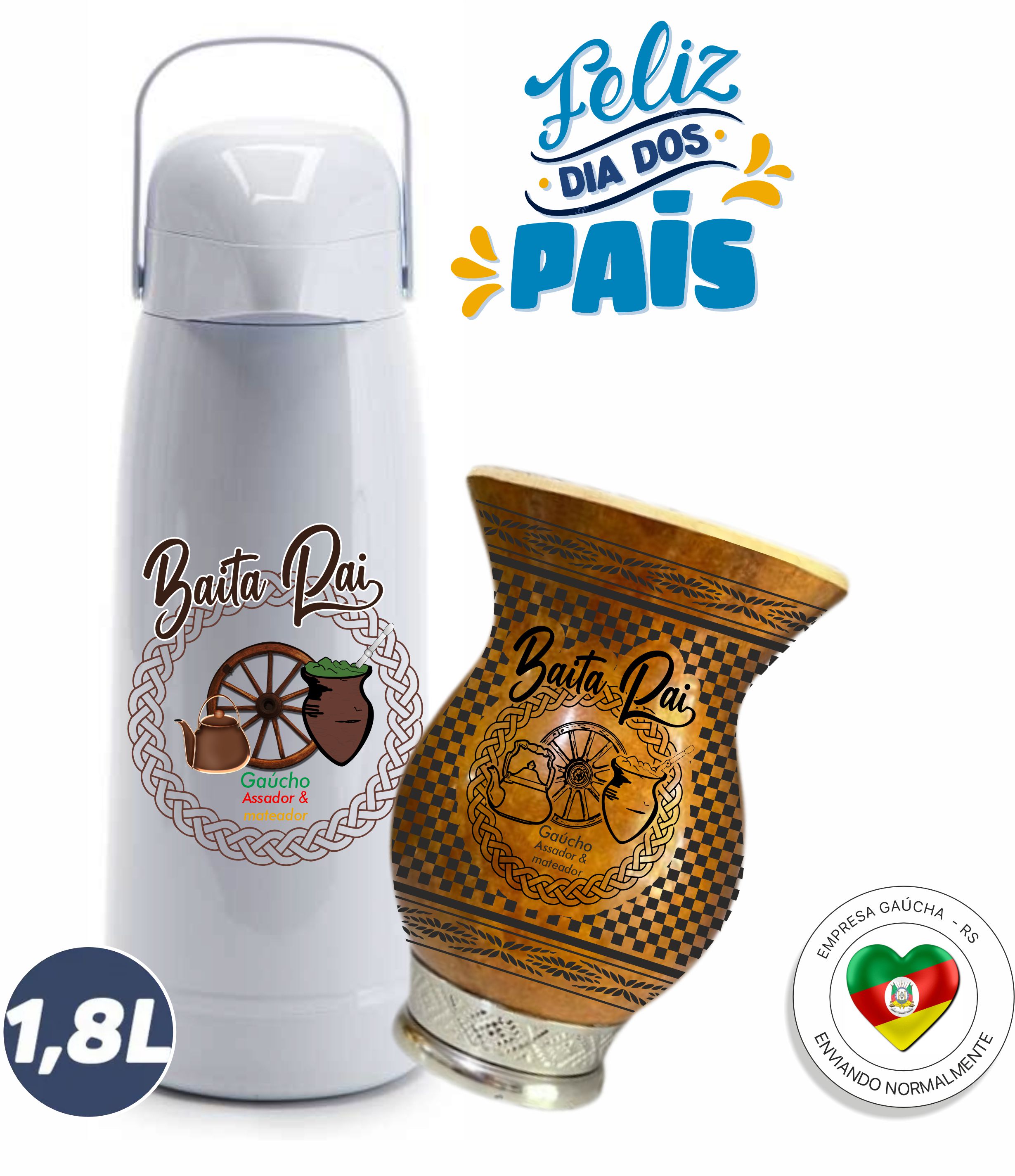 kit chimarrão térmica 1.8L Baita Pai