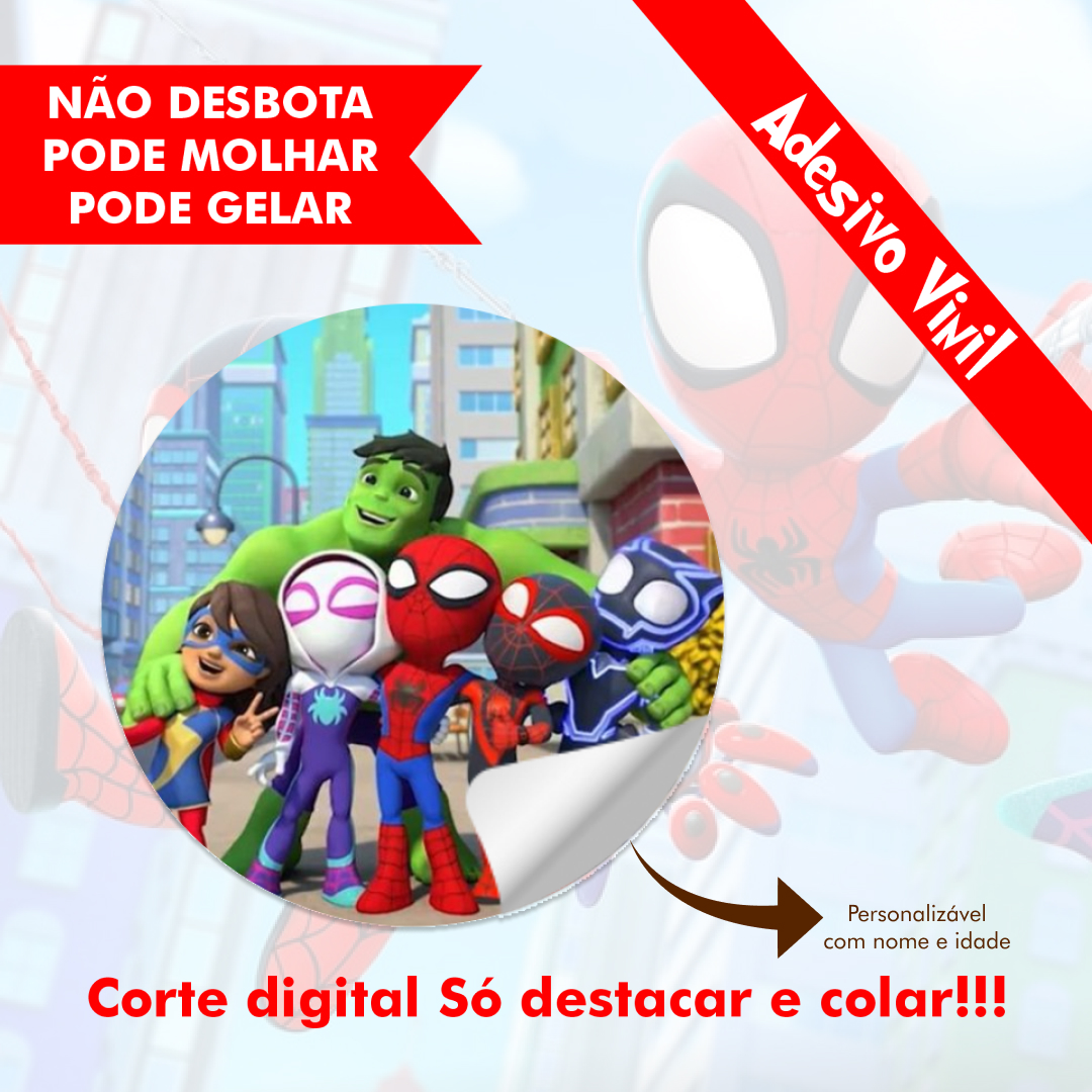 100 Etiquetas adesivas 5cm Personalizada Spidey e Seus Amigos Espetaculares