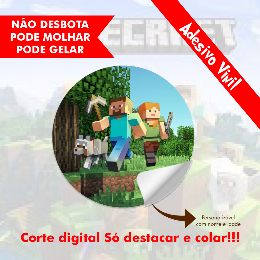 100 Etiquetas adesivas 5cm Personalizadas Minecraft