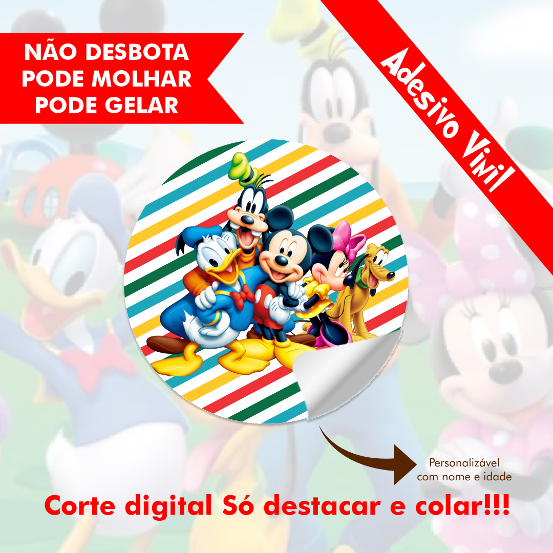 100 Etiquetas adesivas 5cm Personalizadas Turma do Mickey