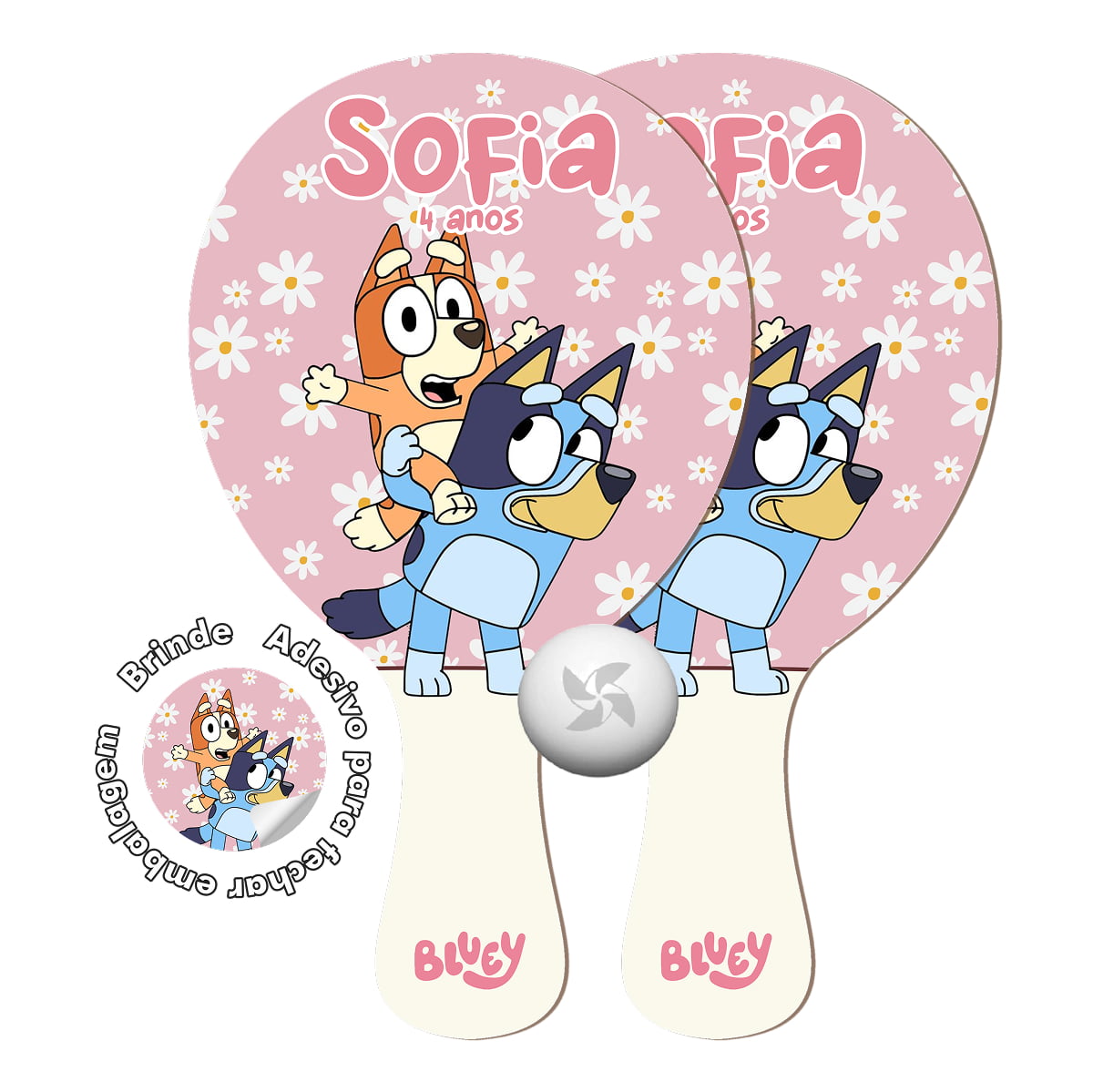Kit lembrancinha Raquete de Ping Pong Personalizado - Bluey e pingo