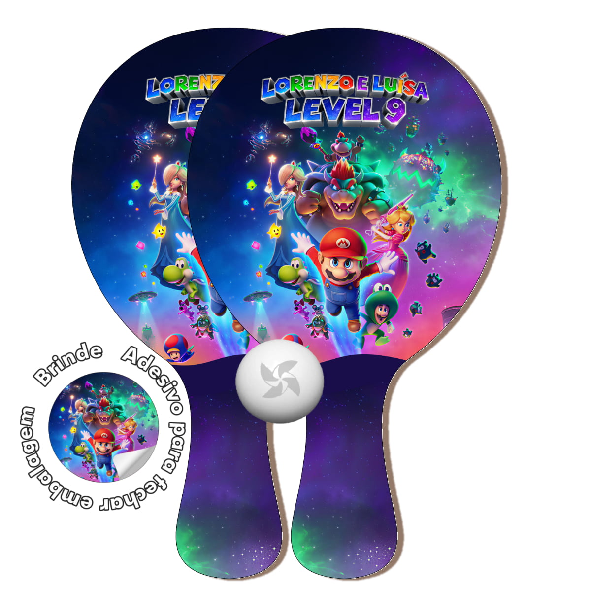 Kit lembrancinha Raquete de Ping Pong Personalizado - Lembrancinha Super Mario Galaxy 