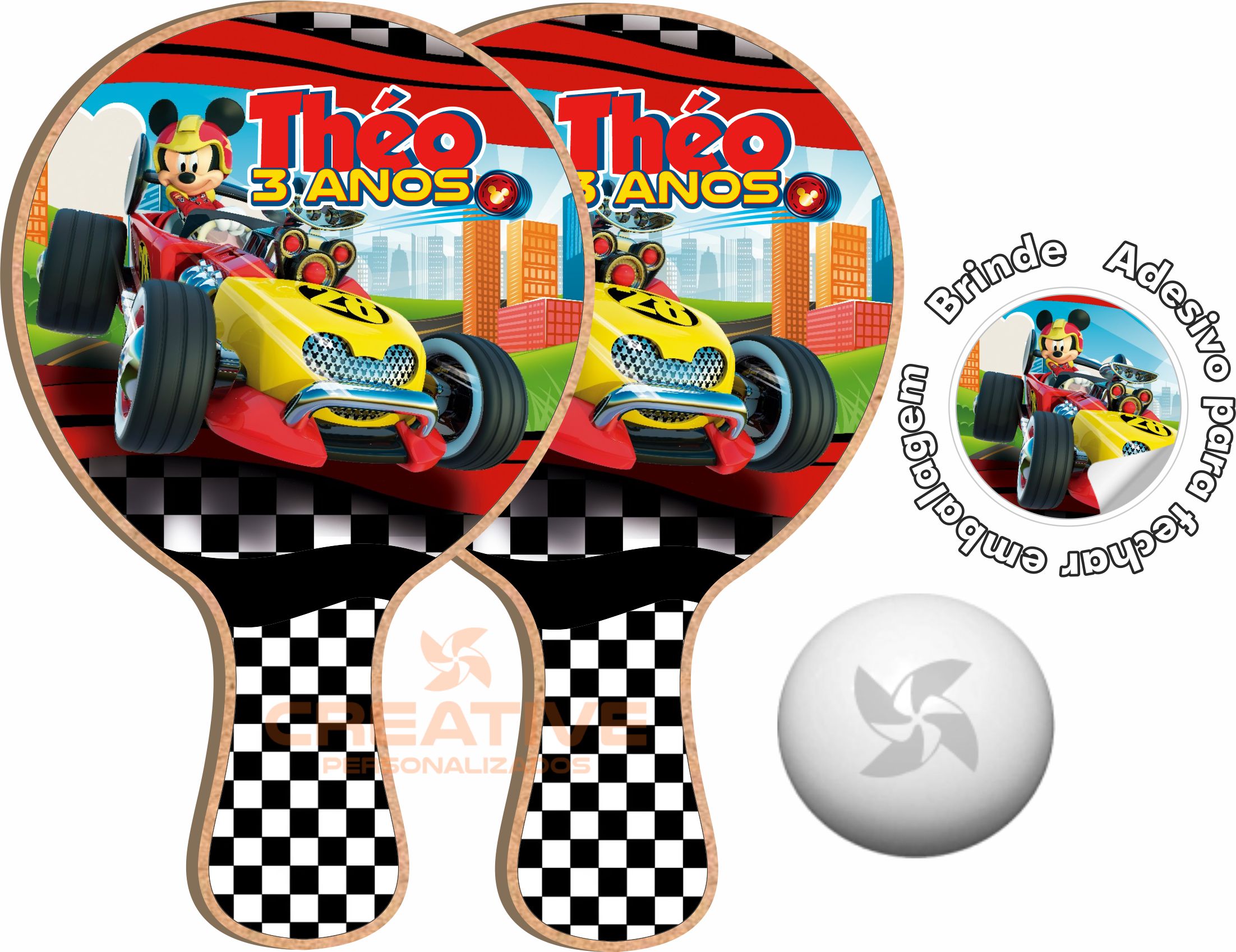 Kit Raquetes Ping Pong Mickey Aventuras Sobre Rodas 10 pares