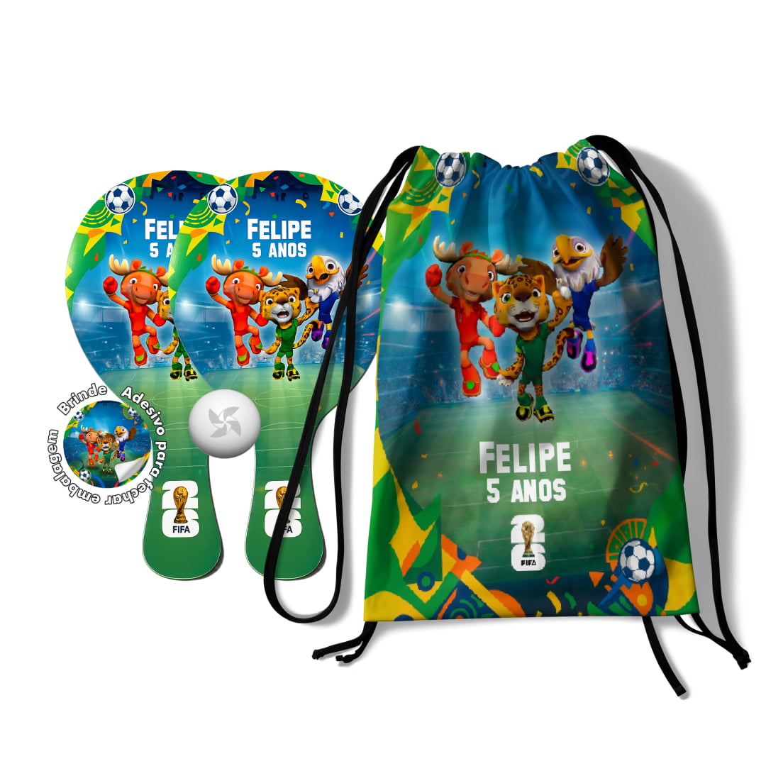 Kit mochilinha saco e Raquete de Ping Pong Personalizada