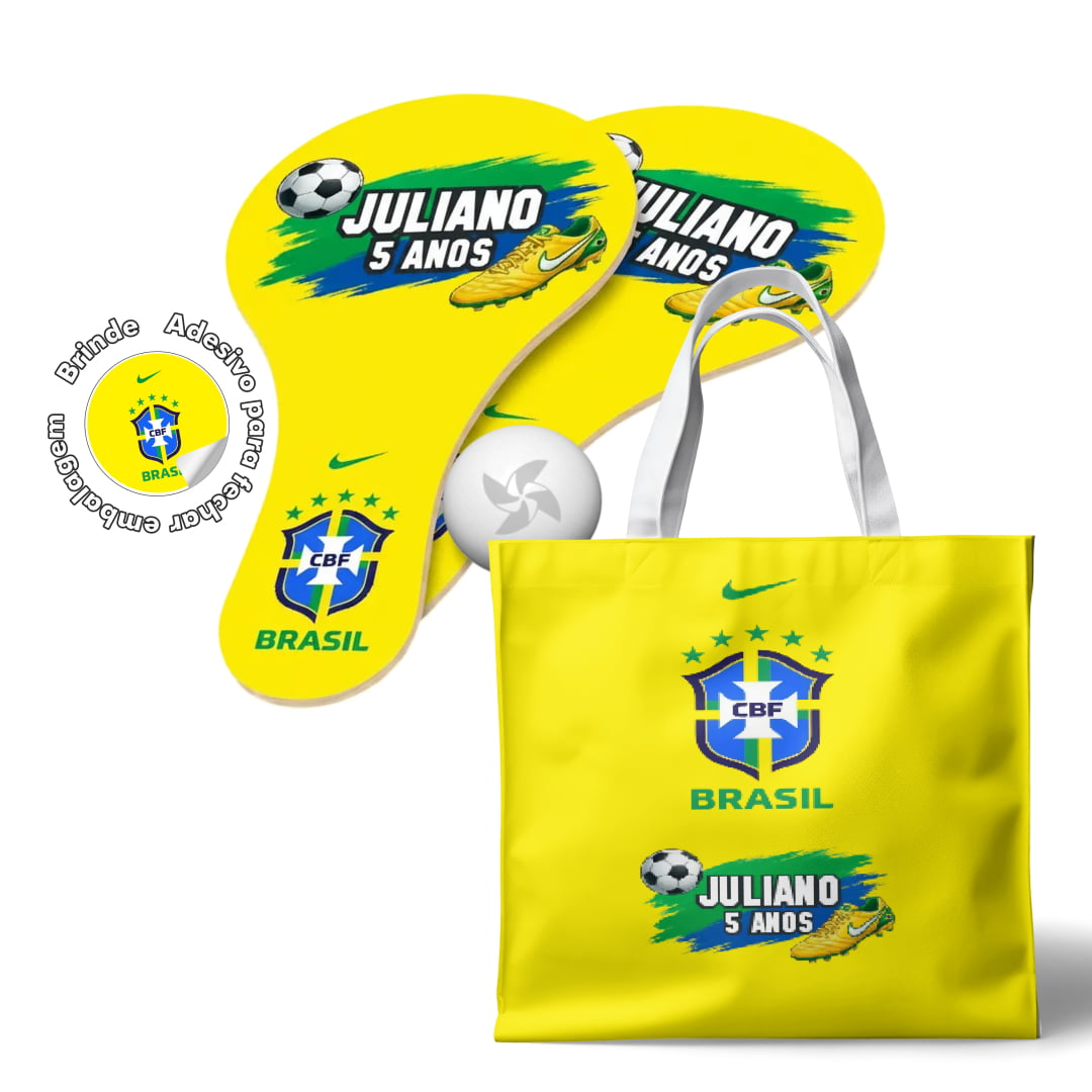 Kit Sacola Oxford e Raquete Ping Pong - lembrancinha Seleção Brasileira Copa