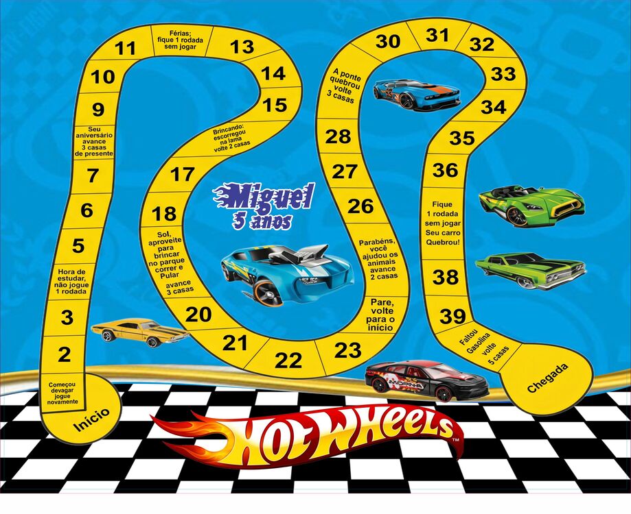 7/10/15/20/25 - lembrancinhas jogo de tabuleiro Hot Wheels 