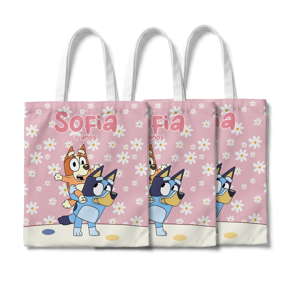 Sacola tecido com alça - lembrancinha Bluey e Pingo
