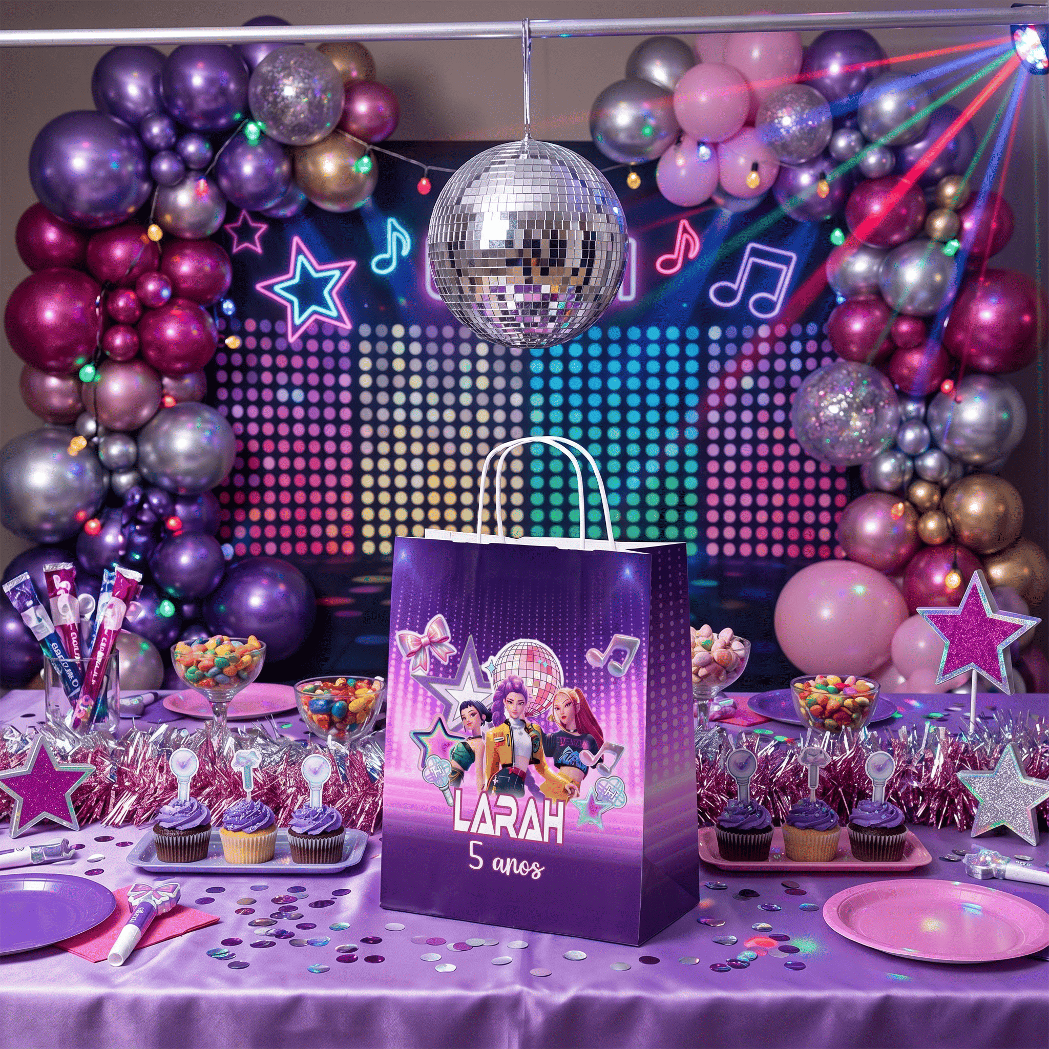Sacolinha de papel personalizada lembrancinha Guerreiras Kpop 