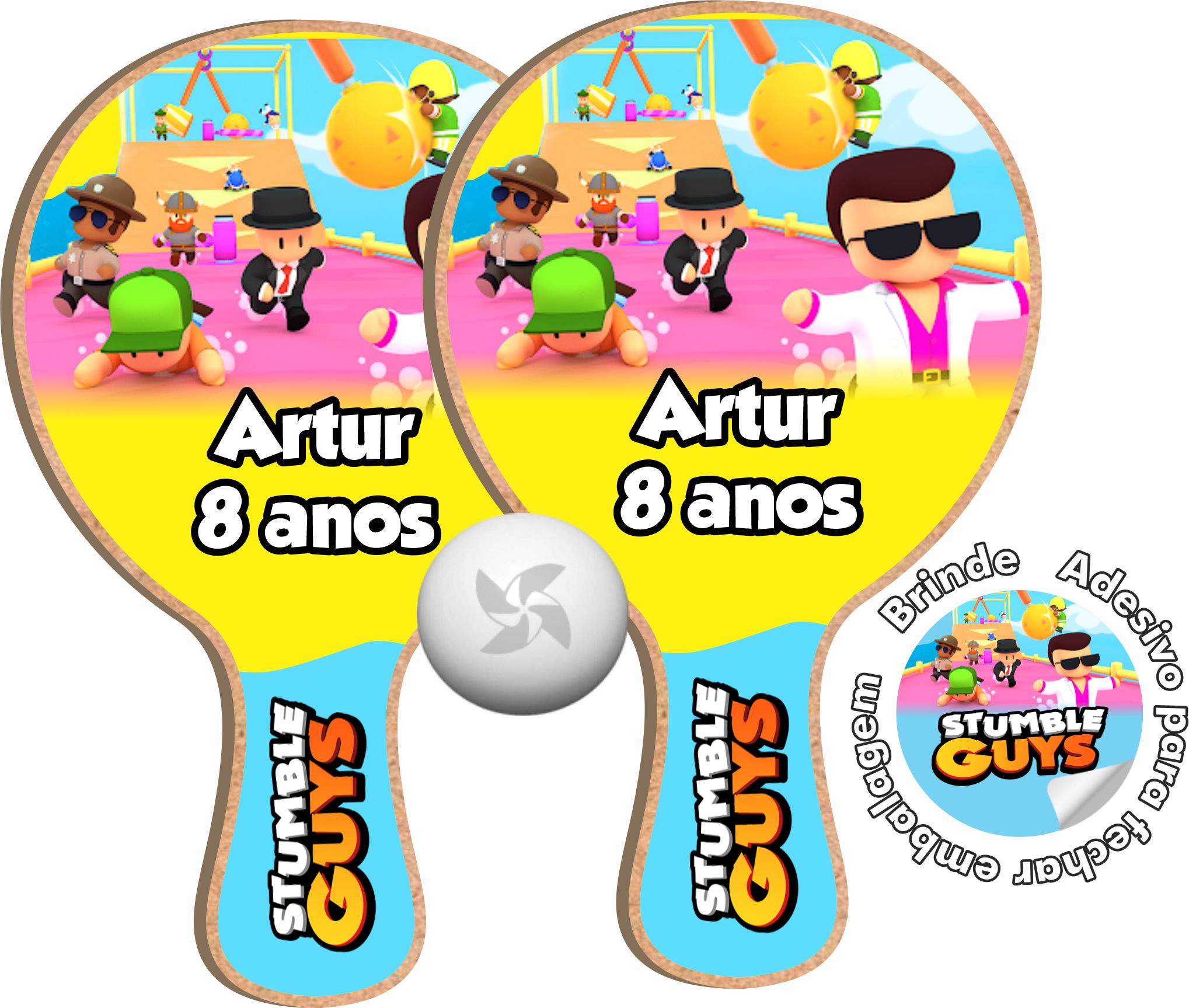 RAQUETE PERSONALIZADA TEMA STUMBLE GUYS - 10 PARES