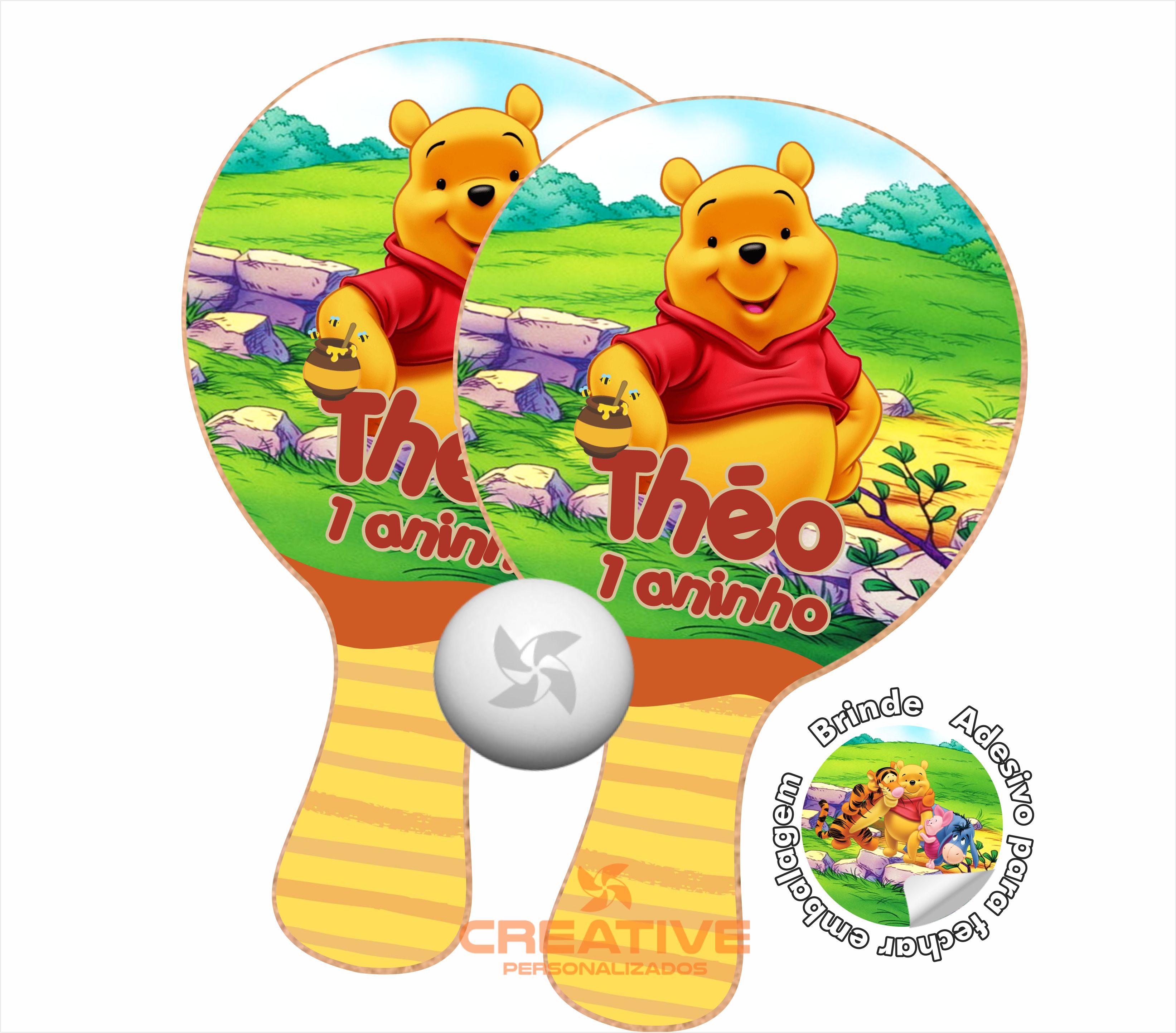 RAQUETE PERSONALIZADA URSINHO POOH - 10 PARES