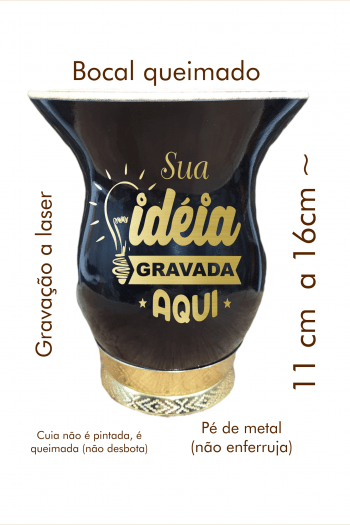 CUIA CHIMARRÃO EM PORONGO preto queimado e PÉ dourado - ARTE EXCLUSIVA