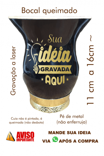 CUIA CHIMARRÃO EM PORONGO preto queimado e PÉ dourado - ARTE EXCLUSIVA