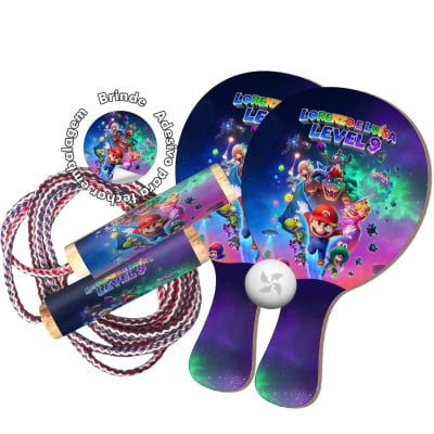 Kit lembrancinha Raquete de Ping Pong e pula-corda Personalizado - Lembrancinha Super Mario Galaxy