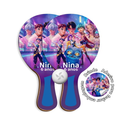 Kit lembrancinha Raquete de Ping Pong Personalizado - Guerreiras do K-Pop / Huntrix
