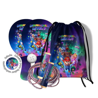 Kit lembrancinha anivrsário infantil Mochilinha Raquetes e Pula Corda personalizado  - Super Mario Galaxy