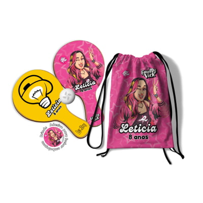 Kit Mochilinha e Raquetes Ping Pong  - lembrancinha Emilly Vick
