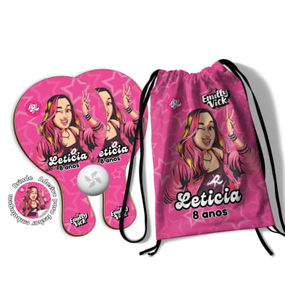 Kit Mochilinha e Raquetes Ping Pong  - Lembrancinha festa aniversario dos rosa Emilly Vick