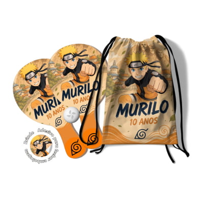 Kit Mochilinha e Raquetes Ping Pong  - Lembrancinha festa naruto