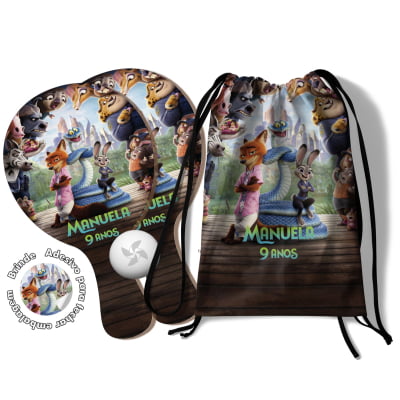 Kit Mochilinha e Raquetes Ping Pong  - Lembrancinha festa zootopia
