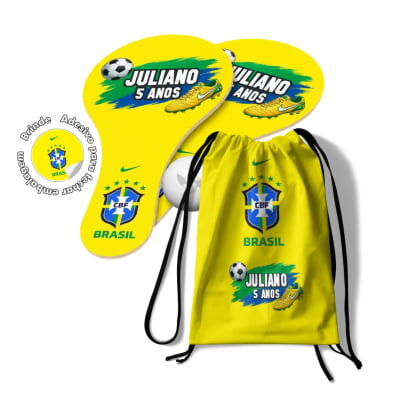 Kit Mochilinha e Raquetes Ping Pong  - lembrancinha Seleção Brasileira Copa do Mundo