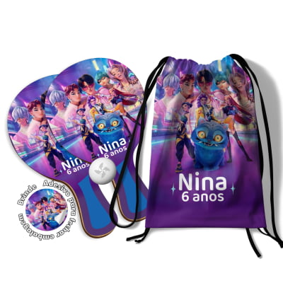 Kit Mochilinha e Raquetes Ping Pong  - lembrancinha Lembrancinhas Guerreiras do K-Pop / Huntrix