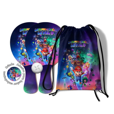 Kit Mochilinha e Raquetes Ping Pong  - Lembrancinha Super Mario Galaxy