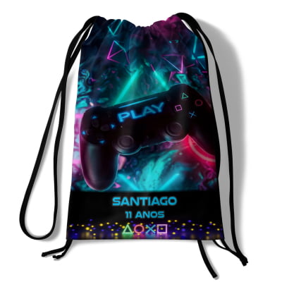 Lembrancinha tema game Kit mochilinha saco e Raquete de Ping Pong Personalizada