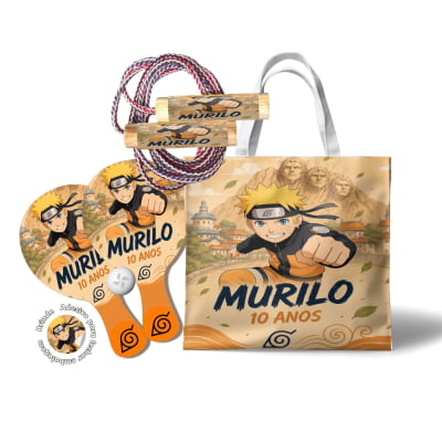 Kit lembrancinha aniversário infantil sacola tecido com Raquetes e Pula Corda  - Lembrancinha festa naruto