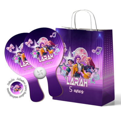 Kit Sacola de Papel e Raquete - Guerreiras do K-Pop