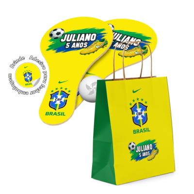 Kit Sacola de papel e Raquete de Ping Pong Personalizada - Lembrancinha Seleção Brasileira Copa do Mundo