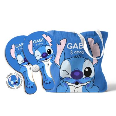 Kit Sacola Oxford e Raquete Ping Pong - Lembrancinha festa aniversario Stitch
