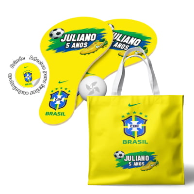 Kit Sacola Oxford e Raquete Ping Pong - lembrancinha Seleção Brasileira Copa