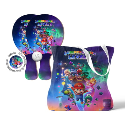 Kit Sacola Oxford e Raquete Ping Pong - Lembrancinha Super Mario Galaxy