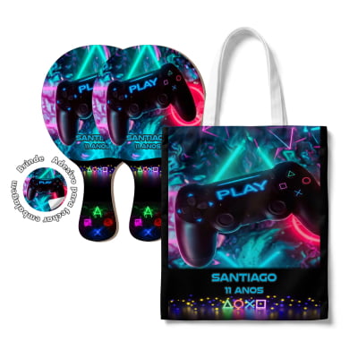 Kit Sacola Oxford e Raquete Ping Pong - Lembrancinha tema game