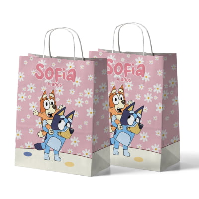 Sacolinha de papel personalizada lembrancinha Bluey e pingo Sacolinha de papel personalizada lembrancinha Bluey e pingo
