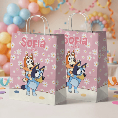 Sacolinha de papel personalizada lembrancinha Bluey e pingo Sacolinha de papel personalizada lembrancinha Bluey e pingo