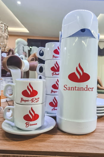 Kit 6 Xícaras personalizadas e Garrafa Térmica - Café ou Chá - Empresa