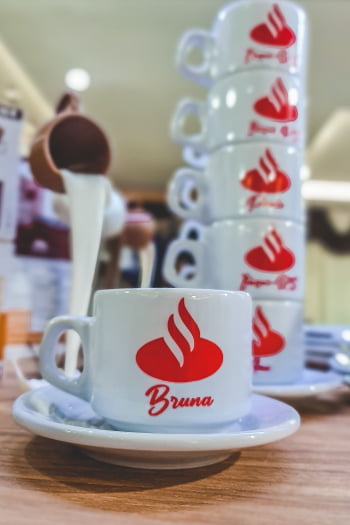 Kit 6 Xícaras personalizadas e Garrafa Térmica - Café ou Chá - Empresa