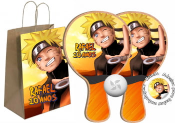 Kit sacola de papel e Raquete ping pong - naruto - 10 unidades