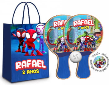 Kit sacola de papel e Raquete ping pong - Spidey e Seus Amigos Espetaculares - 10 unidades