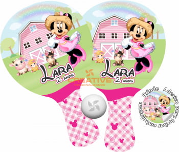 RAQUETE PERSONALIZADA TEMA MINNIE - 10 PARES