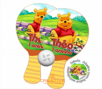 RAQUETE PERSONALIZADA URSINHO POOH - 10 PARES